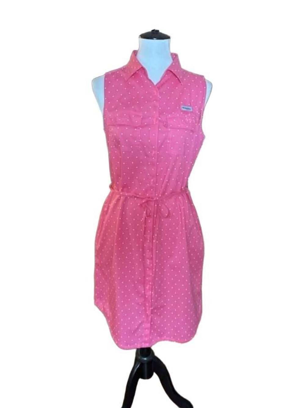 Columbia Super Bonehead Dress Size M Pink Polka Dot Sleeveless